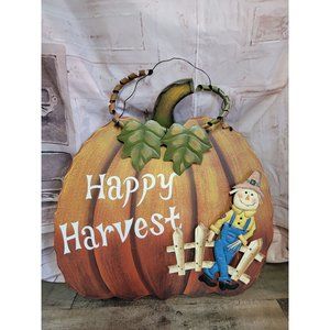 Wooden Happy Harvest pumpkin scarecrow Fall autumn sign decor